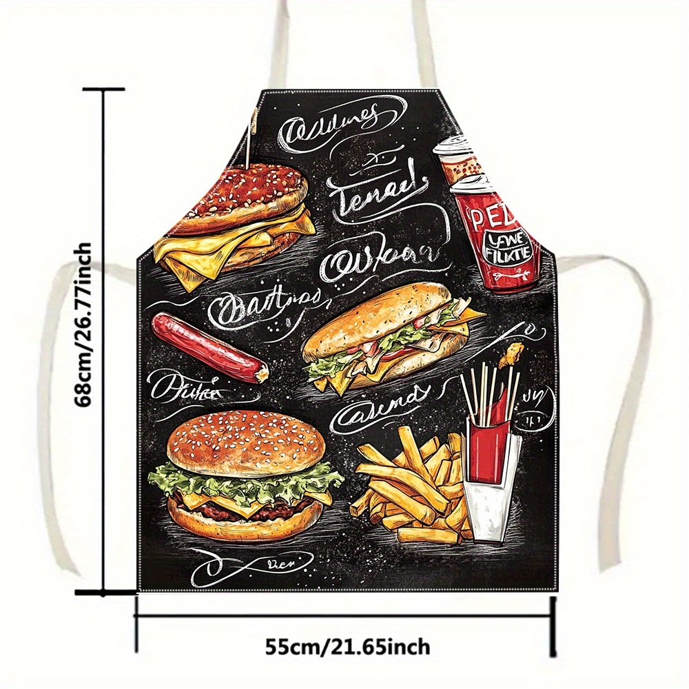 1pc 칠판 패턴 패스트푸드 버거 그래피티 앞치마 린넨 - Home Cooking Fast Foods 리뷰 및 가격