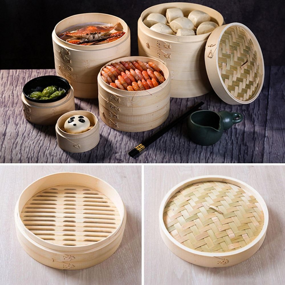 중국식 찜기 대나무 찜기 딤섬 요리용 바오 번 만두 찜 - Steamer Bamboo Set 리뷰 및 가격