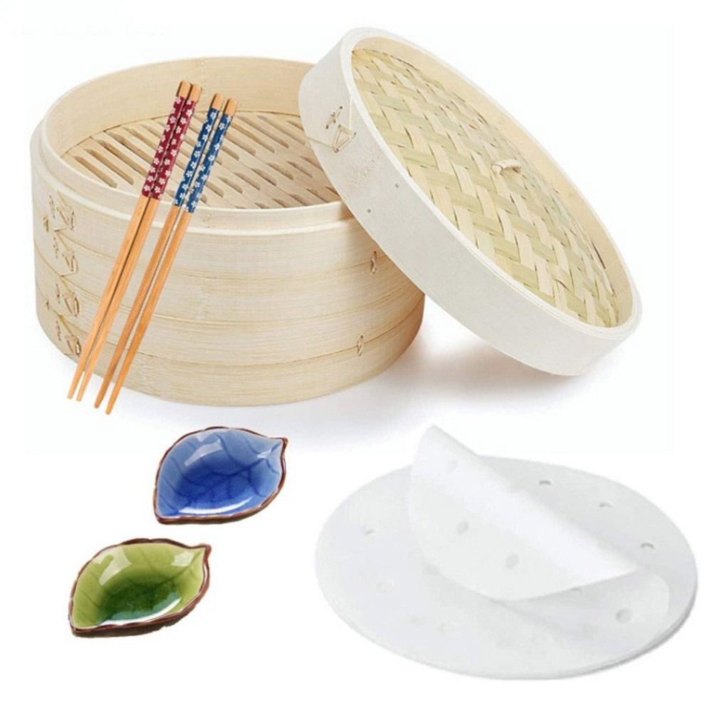 중국식 찜기 뚜껑이 있는 대나무 찜기 딤섬 요리 만두  - Steamer Bamboo Set 리뷰 및 가격